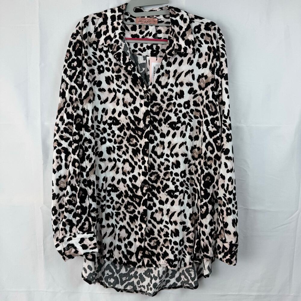 Styling You The Label Symone Leopard Print Long Sleeve Button Down Blouse NWT 14